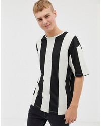 T-shirt girocollo a righe verticali bianca e nera di Jack & Jones