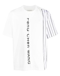 T-shirt girocollo a righe verticali bianca di Feng Chen Wang