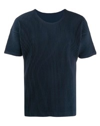 T-shirt girocollo a righe verticali blu scuro di Homme Plissé Issey Miyake