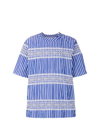 T-shirt girocollo a righe verticali blu di Sacai