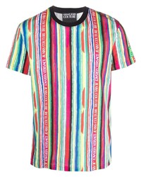 T-shirt girocollo a righe verticali multicolore di VERSACE JEANS COUTURE
