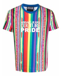 T-shirt girocollo a righe verticali multicolore di VERSACE JEANS COUTURE