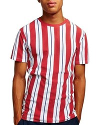 T-shirt girocollo a righe verticali rossa