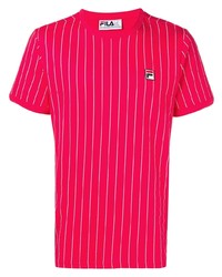 T-shirt girocollo a righe verticali rossa di Fila
