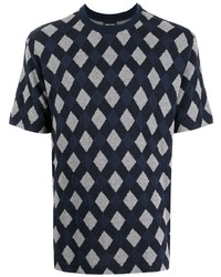 T-shirt girocollo a rombi blu scuro di Giorgio Armani