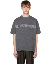 T-shirt girocollo a spina di pesce grigio scuro di Giorgio Armani