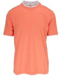 T-shirt girocollo arancione di Brunello Cucinelli