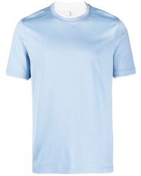 T-shirt girocollo azzurra di Brunello Cucinelli