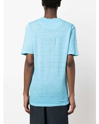 T-shirt girocollo azzurra di 120% Lino
