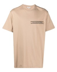 T-shirt girocollo beige di Alexander McQueen