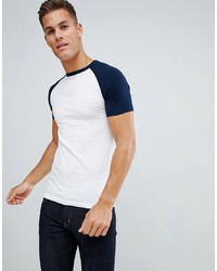 T-shirt girocollo bianca e blu scuro di ASOS DESIGN