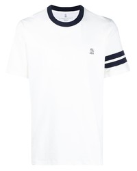 T-shirt girocollo bianca e blu scuro di Brunello Cucinelli