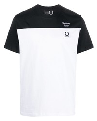 T-shirt girocollo bianca e nera di Raf Simons X Fred Perry