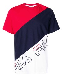 T-shirt girocollo bianca e rossa e blu scuro di Fila