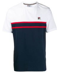 T-shirt girocollo bianca e rossa e blu scuro di Fila