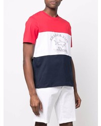 T-shirt girocollo bianca e rossa e blu scuro di Paul & Shark