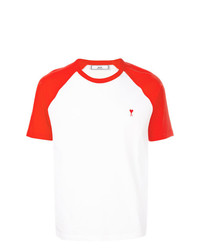 T-shirt girocollo bianca e rossa di AMI Alexandre Mattiussi