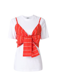 T-shirt girocollo bianca e rossa di MSGM