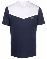 T-shirt girocollo blu scuro e bianca di Brunello Cucinelli