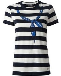 T-shirt girocollo blu scuro e bianca di Salvatore Ferragamo