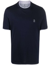 T-shirt girocollo blu scuro di Brunello Cucinelli