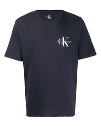 T-shirt girocollo blu scuro di Calvin Klein Jeans