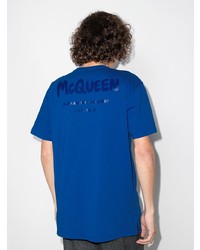 T-shirt girocollo blu scuro di Alexander McQueen