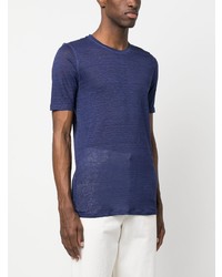 T-shirt girocollo blu scuro di 120% Lino