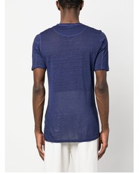 T-shirt girocollo blu scuro di 120% Lino