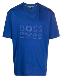 T-shirt girocollo blu di BOSS
