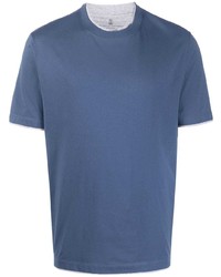 T-shirt girocollo blu di Brunello Cucinelli