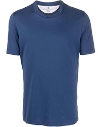 T-shirt girocollo blu di Brunello Cucinelli