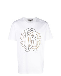T-shirt girocollo con borchie bianca di Roberto Cavalli
