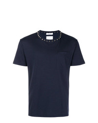 T-shirt girocollo con borchie blu scuro di Valentino