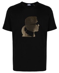 T-shirt girocollo con borchie nera di Karl Lagerfeld