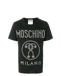 T-shirt girocollo con borchie nera di Moschino