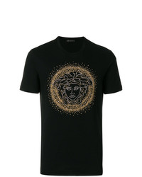 T-shirt girocollo con borchie nera di Versace