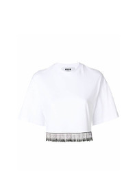 T-shirt girocollo con frange bianca