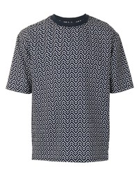 T-shirt girocollo con motivo a zigzag blu scuro