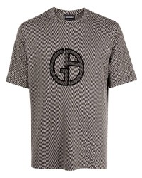 T-shirt girocollo con motivo a zigzag marrone di Giorgio Armani