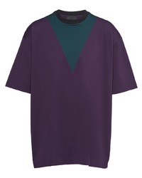 T-shirt girocollo con motivo a zigzag viola di Prada
