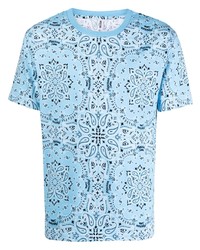 T-shirt girocollo con stampa cachemire azzurra di Moschino