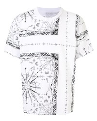 T-shirt girocollo con stampa cachemire bianca di Sacai
