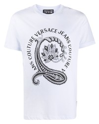 T-shirt girocollo con stampa cachemire bianca di VERSACE JEANS COUTURE