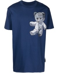 T-shirt girocollo con stampa cachemire blu scuro di Philipp Plein