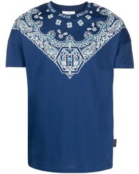 T-shirt girocollo con stampa cachemire blu scuro di Philipp Plein