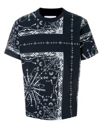 T-shirt girocollo con stampa cachemire blu scuro di Sacai
