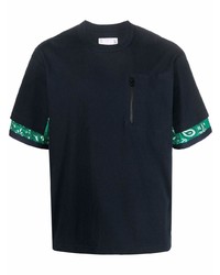 T-shirt girocollo con stampa cachemire blu scuro di Sacai