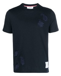 T-shirt girocollo con stampa cachemire blu scuro di Thom Browne