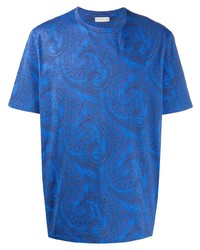 T-shirt girocollo con stampa cachemire blu di Etro
